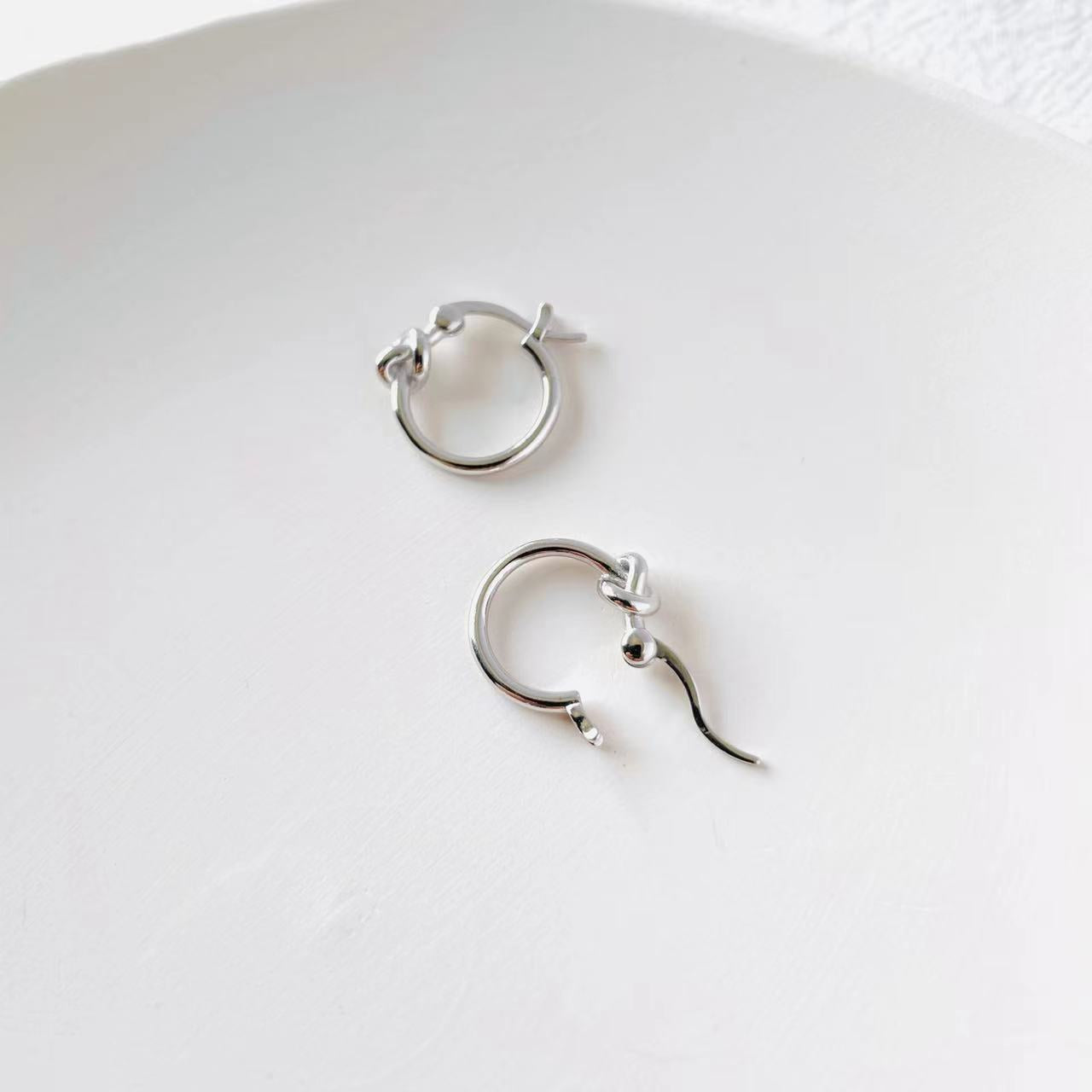 knot silver hoop earrings