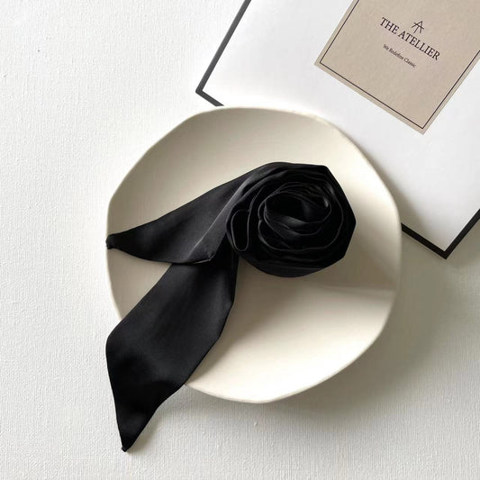June Black Skinny Silk Scarves