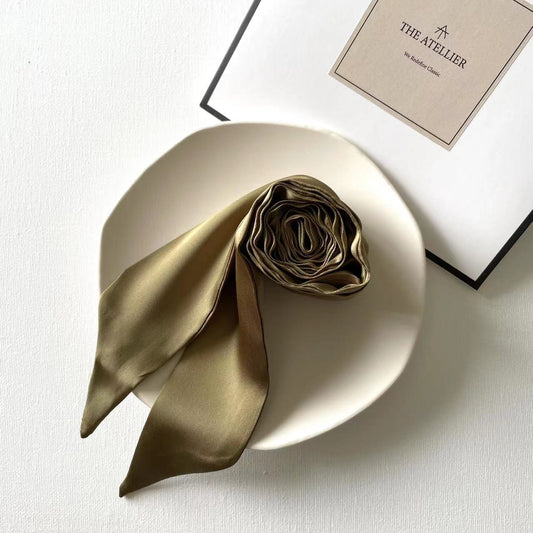 June Olive Green Skinny Silk Scarves