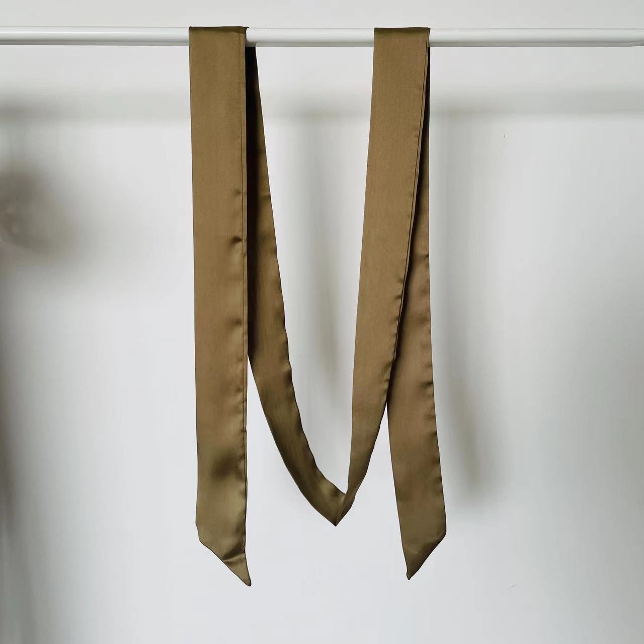 June Olive Green Skinny Silk Scarves