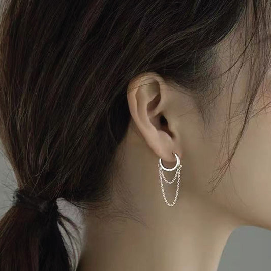 double chain silver earrings