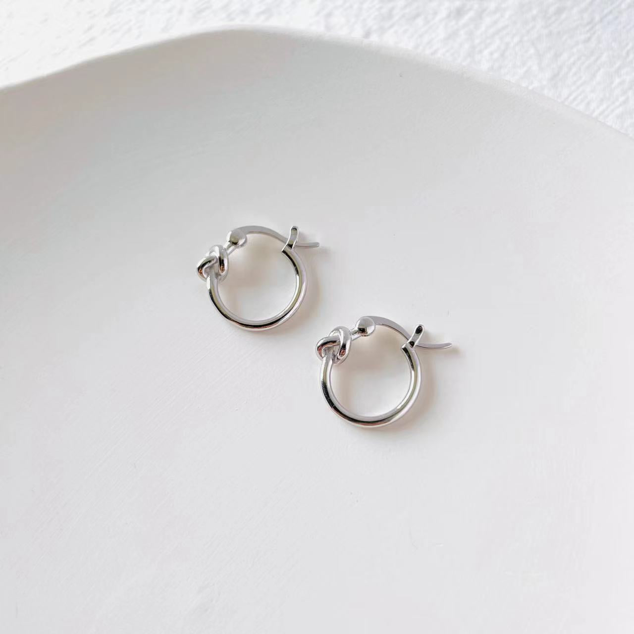 knot silver hoop earrings
