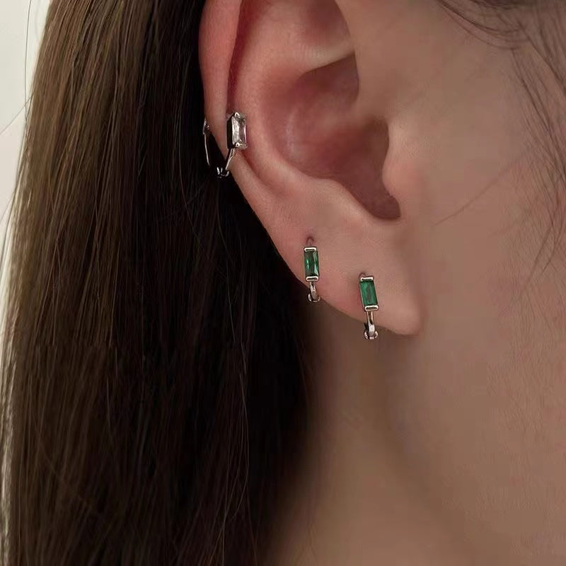 green cubic zirconia hoop earrings